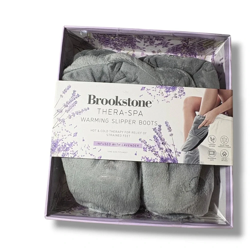 Brookstone Thera-Spa Warming Slipper Boots Lavender Infused Hot Cold Therapy